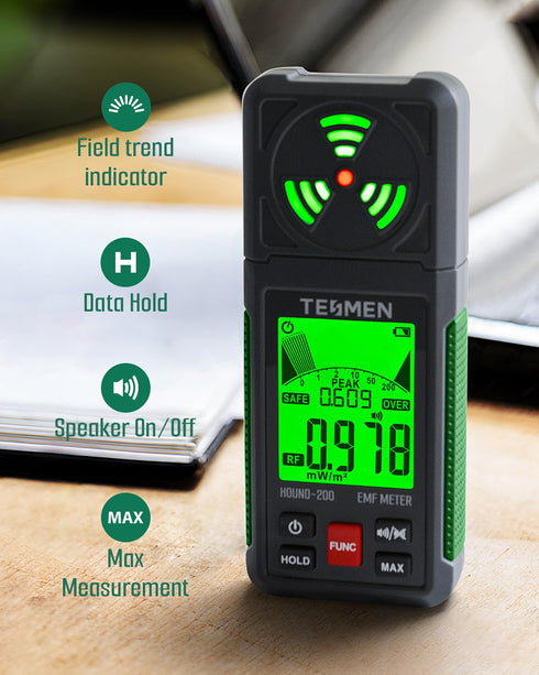 TESMEN EMF Meter, Hound-200 EMF Detector: 3-in-1 Portable Electromagnetic Field Radiation Detector for EF, RF, MF, WiFi
