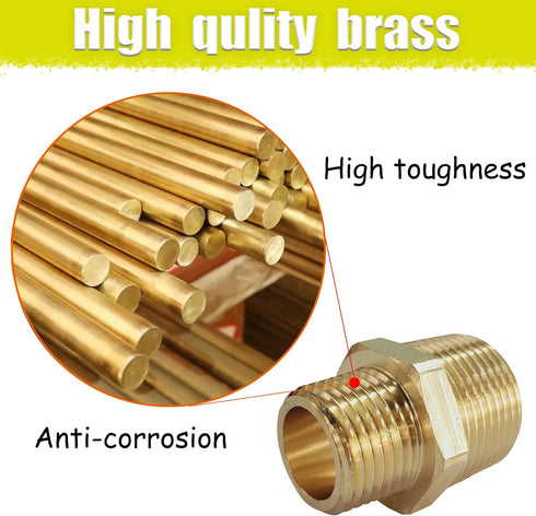 2pcs Reducing Hex Nipple, Brass 1/2" NPT Male x 3/8" NPT Male Pipe Fitting Reducer Adapter (2pcs, 1/2"-3/8")