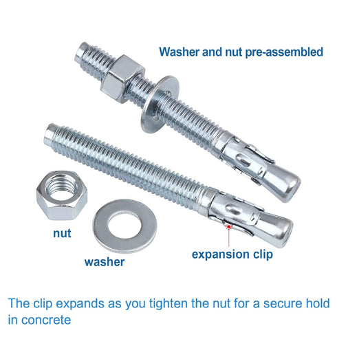 1/4 inch x 2-1/4 inch Wedge Anchor, 40 Pieces Zinc Plated Heavy Duty Fastener for Concrete