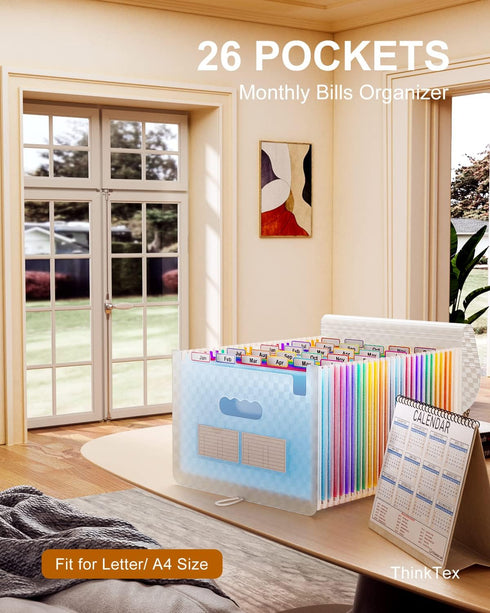 ThinkTex Accordion File Organizer, 26 Pockets Expanding File Folders, Monthly Bill Receipt Organizer, Blue