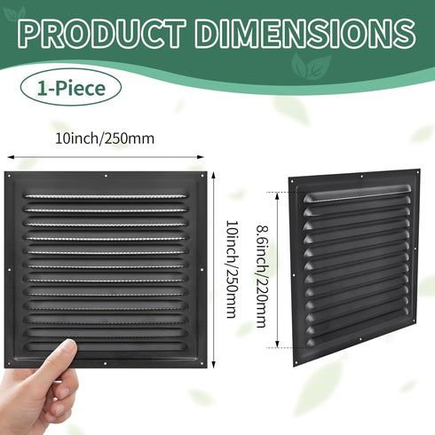 TIHCXNY 1 Pack 10" 10"Inch) (Black x Gable Vents, Aluminum Walls, Lofts, Garages etc with Screened Metal Shed Vents