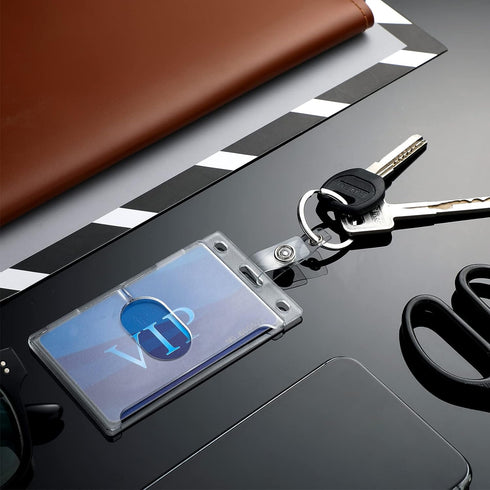 Hard Plastic Card ID Badge Holder with Keyring, Heavy Duty Clear Card Holder, Secure Credit Card ID Holder Keychain (20