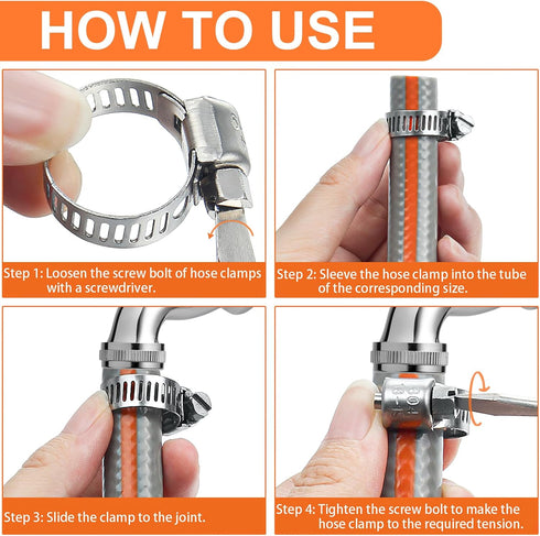 40PCS Hose Clamps Assortment Kit, Camtek Stainless Steel Adjustable 6-29mm Range Worm Gear Clamp for Plumbing