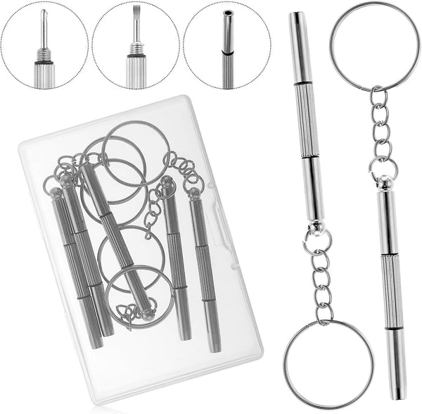 5Pcs Mini Glasses Screwdriver, 3 in 1 Multifunction Eyeglass Repairing Kit with Keychain