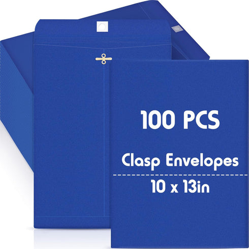 Geyee 100 Pcs Clasp Envelopes, 10 x 13 Inch Navy Blue Gummed Mailing Envelopes for Home Office Business Supplies