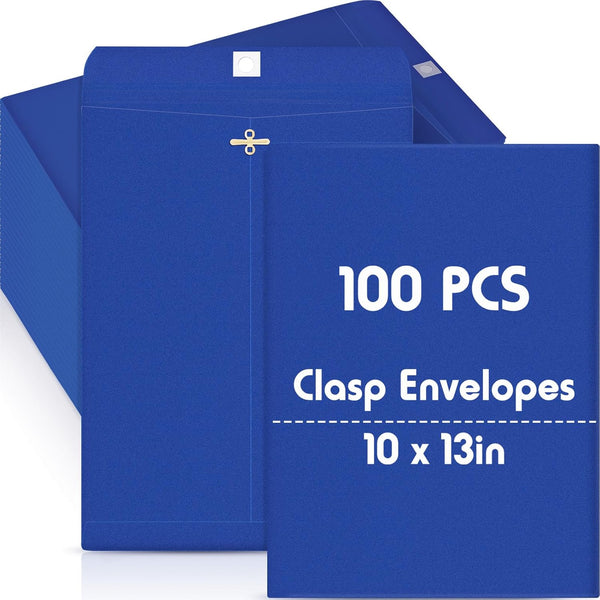Geyee 100 Pcs Clasp Envelopes, 10 x 13 Inch Navy Blue Gummed Mailing Envelopes for Home Office Business Supplies