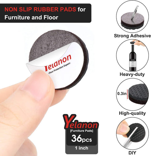 Yelanon Non Slip Furniture Pads - 36 pcs 1’’ Furniture Grippers, Self Adhesive Rubber Feet for Hardwood Floor.