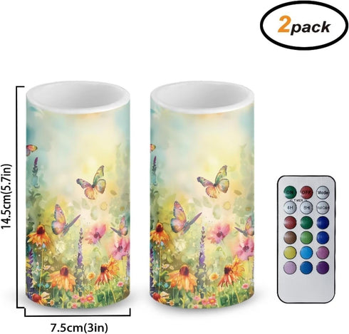 Butterfly Floral LED Lights Pillar Candles Color Changing LED Flameless Candles Multicolor Battery Operated Candles