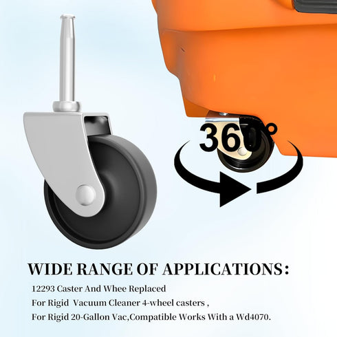 12293 Vacuum Caster, Compatible with Ridgid Wet/Dry Vac RV1250, RT1200, 1650RV, 1610RV, 2" Replacement Wheel 2 Pack