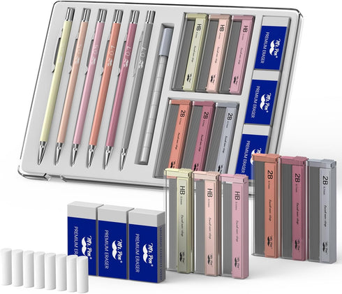 Mr. Pen Mechanical Pencil Set with Lead and Erasers Refills - 6 Pack, Boho Theme, 0.5mm & 0.7mm Pastel Pencils