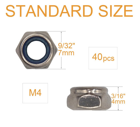 BinifiMux 40Pcs M4 x 0.7mm Stainless Steel Self-Lock Nylon Inserted Locking Nuts for 3D Printer & Furniture