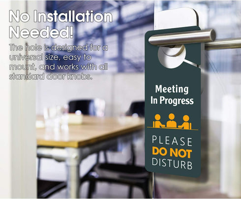 Do Not Disturb Door Hanger Sign, Meeting in Progress, 4 Pack Double Sided 3.5 x 8.7 Inches PVC Plastic for Office,