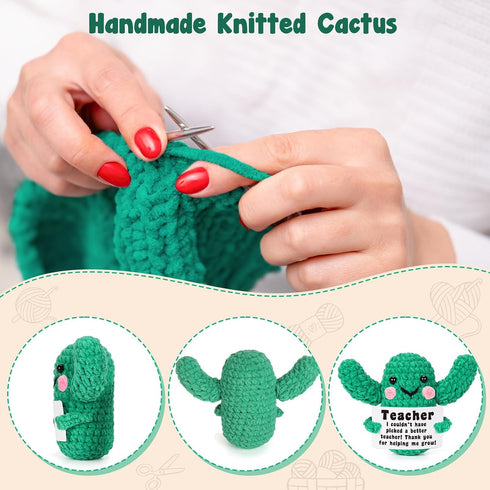 Lodeskee Funny Teacher, Teachers Appreciation Gift for Xmas, Thank You for Helping Me Grow, Handmade Crochet Cactus