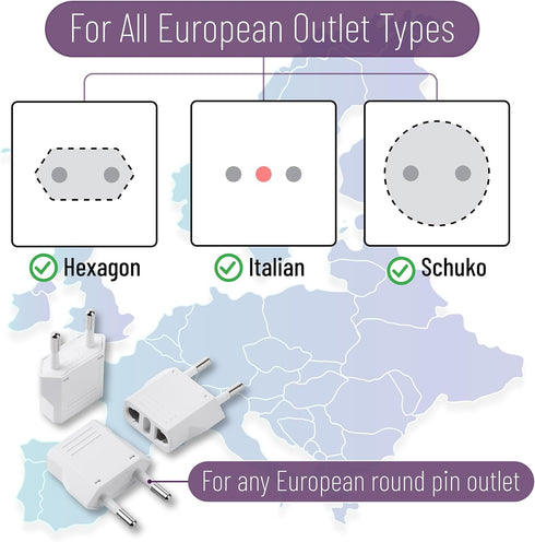 Bates European Travel Plug Adapter, 10 Pack, US to Europe Plug Adapter for Travel, Adapter for EU Plug