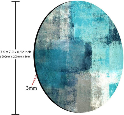 Turquoise and Grey Abstract Art Painting Mouse Pad, Anti-Slip Rubber Round Mousepads for Desktop, Notebook, Gaming