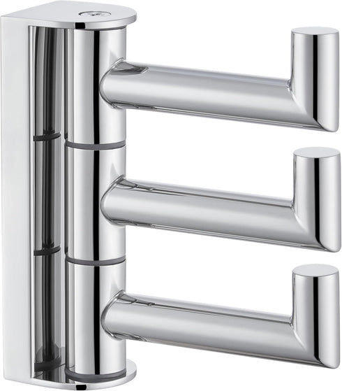 APLusee Swivel Towel Hook, Polished Chrome 304 Stainless Steel Triple Robe Hook with Multi Rotating Arms
