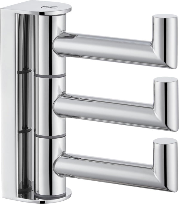 APLusee Swivel Towel Hook, Polished Chrome 304 Stainless Steel Triple Robe Hook with Multi Rotating Arms