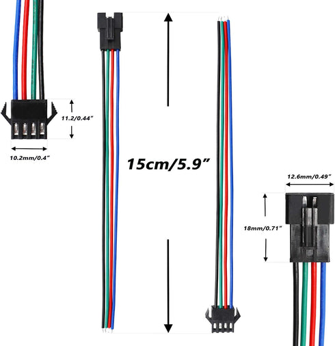 mxuteuk 20 Pairs 22 AWG 4 Pin JST SM Plug Male to Female LED Wire Connector Adapter 150mm for 5050 3528 Strip