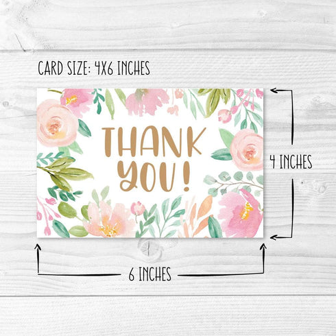 Hadley Designs 24 Floral Thank You Cards with Envelopes - Bulk Wedding Appreciation Notes Set for Graduation, Bridal