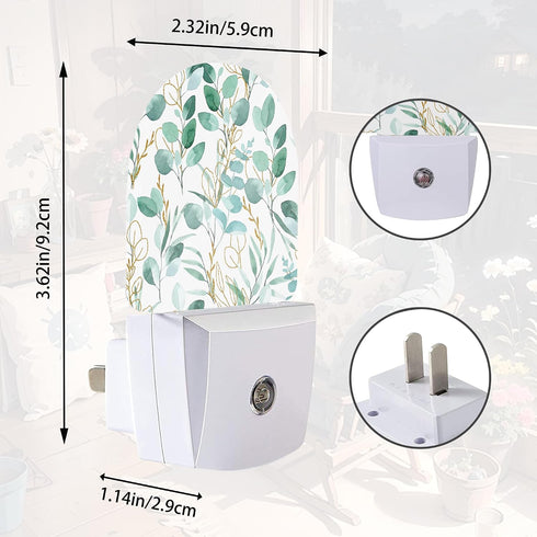 Gearsly Eucalyptus Green Night Light - LED Wall Sconce for Bedroom, Bathroom, Hallway, Plug in Decorative Lighting