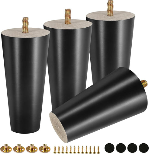 FoDau770 Black Rubber Wood Furniture Legs 5 Inches, Straight Tapered Wood Feet Mid