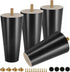 FoDau770 Black Rubber Wood Furniture Legs 5 Inches, Straight Tapered Wood Feet Mid