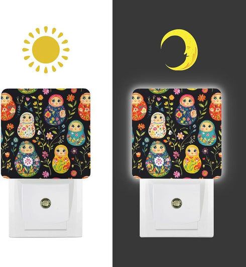Generic Russian Nesting Dolls Flowers Night Light Dusk to Dawn Into Wall Bright Auto Sensor Lamp Plug LED for Home