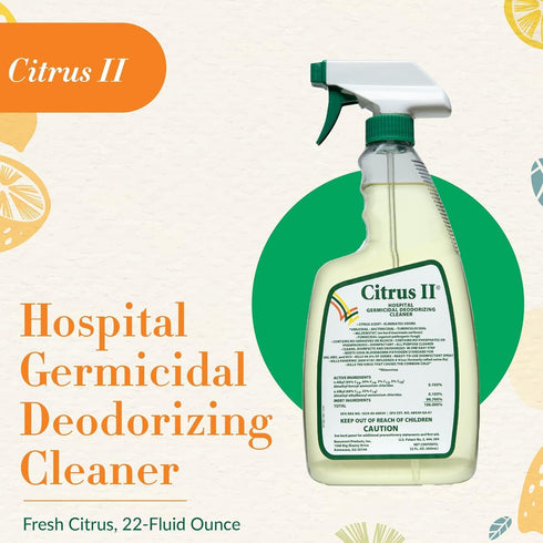 Citrus II 22 Oz Pack 2 Hospital Germicidal Deodorizing Cleaner - Fresh Citrus Scent - Disinfecting Spray- for Home