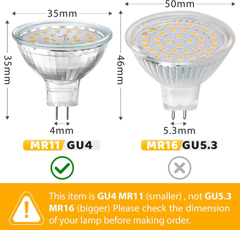 MR11 Bulb 3W, 20W GU4 12V Bulbs 4000K Non-Dimmable, 6 Pack LED Halogen Replacement, Bi-Pin Base, Low Voltage Landscape