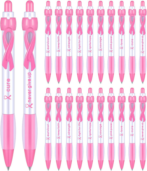 Yeaqee 100 Pcs Pink Breast Cancer Awareness Pen | 0.7 mm Black Ink Cancer Awareness Ribbon Pen with Rubber Grip