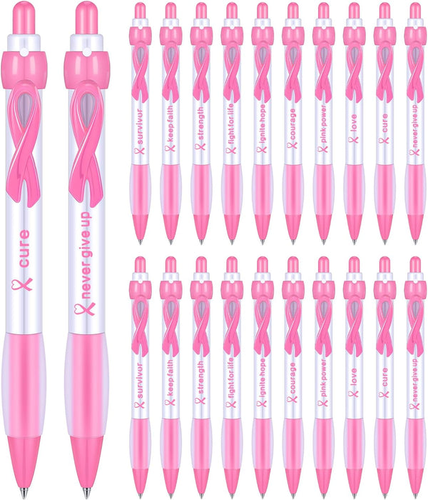 Yeaqee 100 Pcs Pink Breast Cancer Awareness Pen | 0.7 mm Black Ink Cancer Awareness Ribbon Pen with Rubber Grip