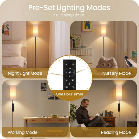 Dimmable 64.4 Bulb 3000K-6500K, VCW06LD05W1 Floor Lamps for Living Room with Remote and Foot Switch, Modern Standing