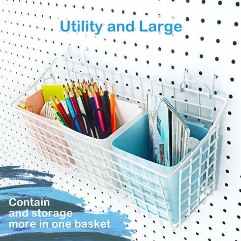 G.CORE 2 Pack Large Pegboard Baskets, Metal Shelves Hooks for 1/8" 1/4" Peg Boards