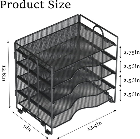 Letter Tray Paper Organizer, 5 Tier Black Mesh Desk Organizers, Stackable File Holder for Home Office