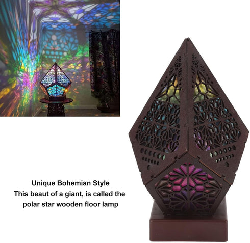 LEEZAD LED Star Projector, Colorful Retro Bohemian Wooden Star Sky Floor Projection Lamp, Night Light Projector