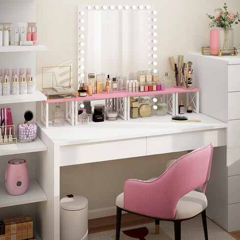 ELITEROO 2 Tier Desktop Shelf - Independent Stackable Desk Stand, Adjustable Freestanding Mini Bookshelf, Pink