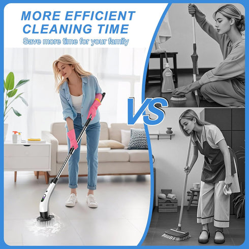 400RPM/Mins, 9 IPX7 Electric Spin Scrubber with Power LCD Display, Cordless Bathroom Cleaning Brush with Adjustable