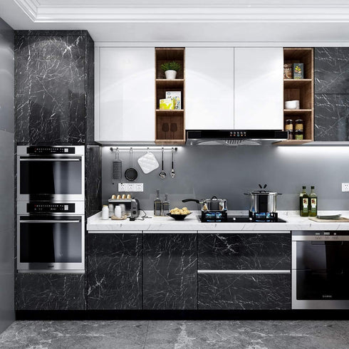 RANRAN Marble Contact Paper Granite Black Roll, Self Adhesive Peel and Stick Wallpaper for Kitchen Countertop Cabinet