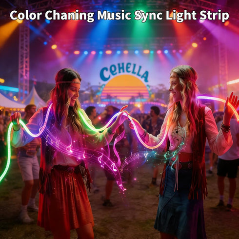 9.84FT/3M 360 IP67 iNextStation LED Strip Lights, Glow Braided Smart IC USB Rope Light, Neon Rope Light with Music