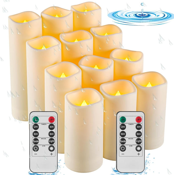 Da by Waterproof Outdoor Flameless LED Battery Candles, 12 High-Temperature Resistant Simulated