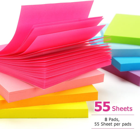 Early Buy Sticky Notes 8 Bright Color 8 Pads Self-Stick Notes 3 in x 3 in, 60 Sheets/Pad