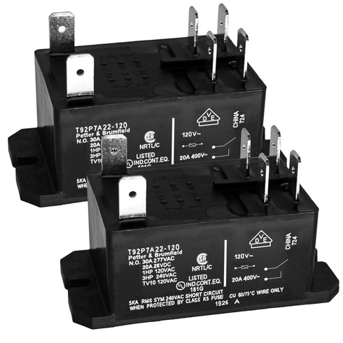 T92P7A22-120 Power Relay (Pack of 2), DPST-NO (2 Form A) - 120VAC, 30A General Purpose Relay