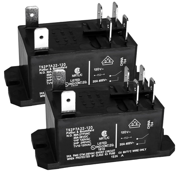 T92P7A22-120 Power Relay (Pack of 2), DPST-NO (2 Form A) - 120VAC, 30A General Purpose Relay
