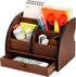 Foraineam Wooden Desk Organizer with Drawer - Remote Control Holder Caddy and Makeup Organizers for Home Office Storage