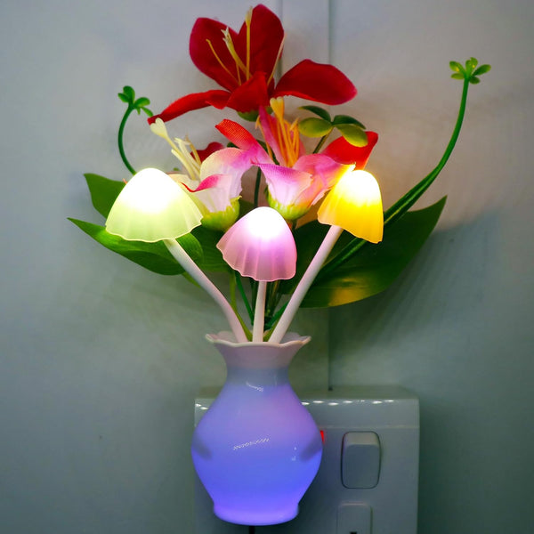 AUSAYE Plug-in Night Light with Auto Light Sensor,RGB LED Mushroom Night Light