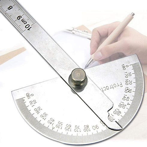 Nortools 0-180 Round Head Protractor, Stainless Steel Angle Finder Ruler