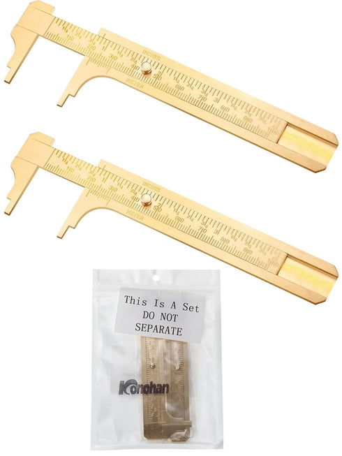 2 Pcs Brass Vernier Caliper, Pocket Caliper Handy Tool with Double Scale Sliding Gauge for Measurement