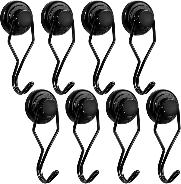 E BAVITE Swivel Swing Black Magnetic Hooks, 60lbs Heavy Duty Neodymium Hooks, Pack of 8