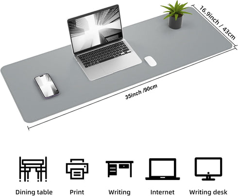 Desk Mat,35.4" x 17" Leather Desk mat,Double-Sided Desk Pad,Desk matt for desktop,Large Mouse Pad,Office desk mat,Waterproof Desk Blotter pad for Office&Home(Light grey+Cork) by AFIING
