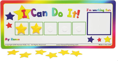 Kenson Kids “I Can Do It!” Token Board, Colorful Magnetic Rewards Chart, Customizable Goal Box, Ages 3-10, 5" x 11"